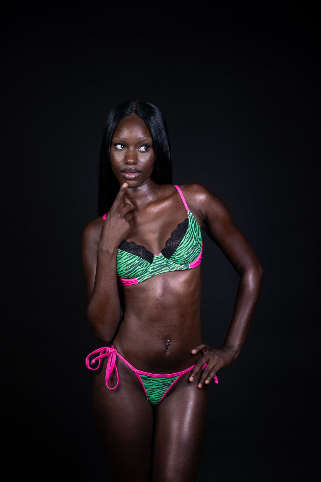 Bikini zébré vert et rose fluo collaboration CHNHAI et GRANDEFILLE