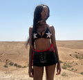 Haut de maillot de bain triangle Dallas CHNHAI, orné d'un motif étoilé zébré et d'une bordure rouge.